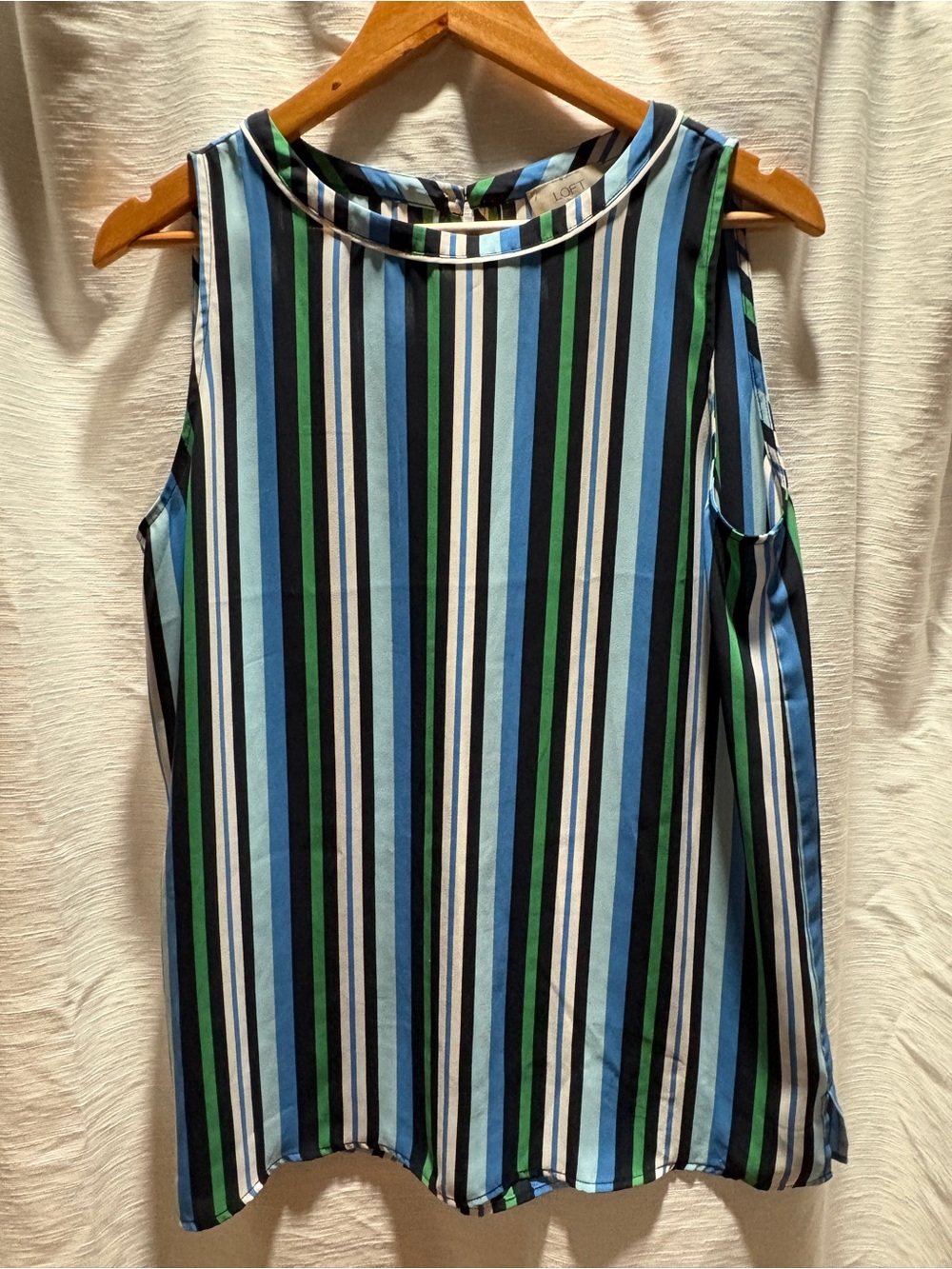 Loft Blue & Green Striped Cold-Shoulder Sleeveless Top Size -Medium